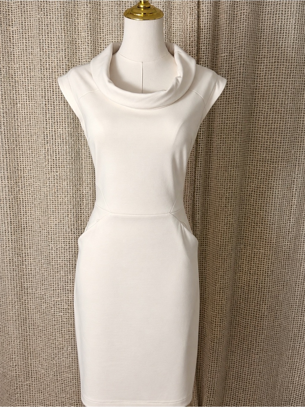 Banana Republic Cream Cowl Neck Midi Sheath Dress